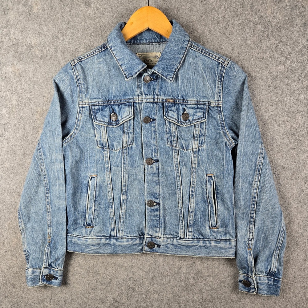 Polo Ralph Lauren Denim Jacket Kids Size L 12-14 Blue Trucker Coat Classic Prep